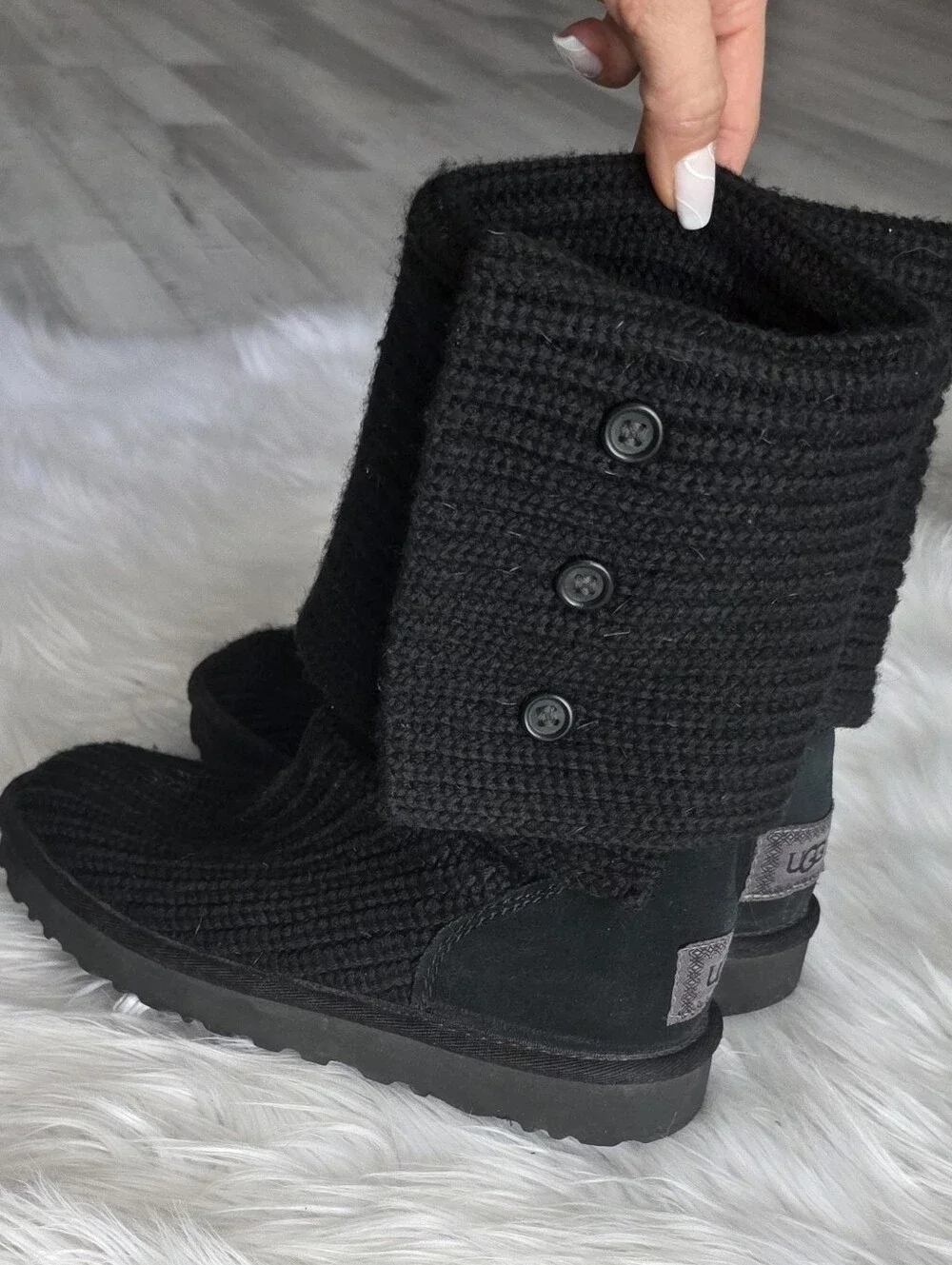 UGG Cardy Women's Black Knit Button Mid-Calf Boots